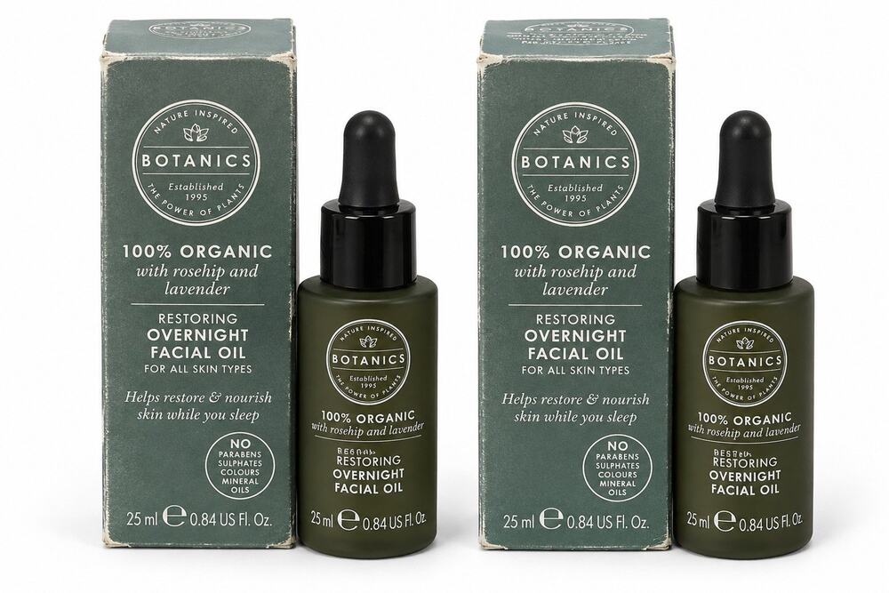 2 Pack Botanics 100% Organic Rosehip & Lavender Restoring Overnight Facial NEW
